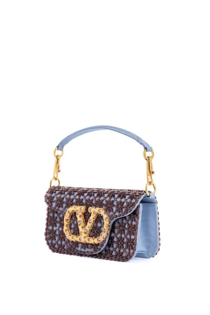 VALENTINO GARAVANI Small Floral Blue Cloud And Amethyst Shoulder Bag With Crystals