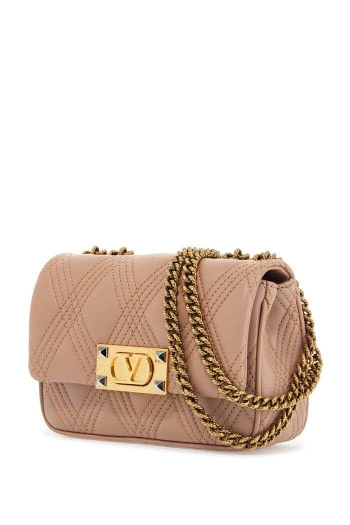 VALENTINO GARAVANI Small Shoulder Bag In Cinnamon Pink With Diamond Pattern