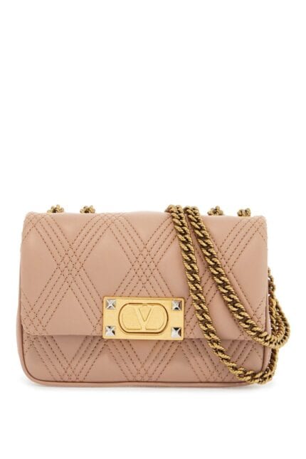 VALENTINO GARAVANI Small Shoulder Bag In Cinnamon Pink With Diamond Pattern