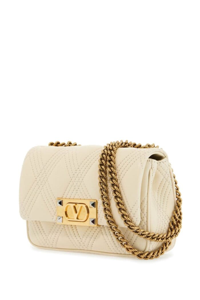 VALENTINO GARAVANI Small Shoulder Bag In Leather With Golden Chain Butter White