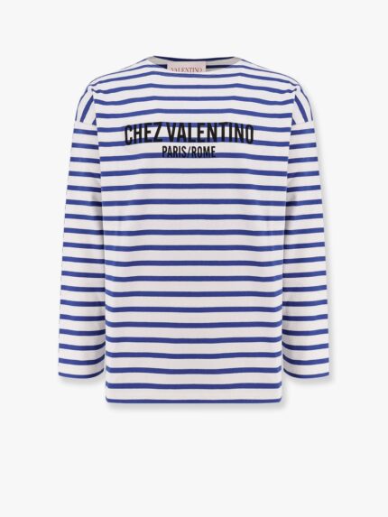 Valentino Garavani Striped Cotton T-shirt With Chez Valentino Paris/rome Print