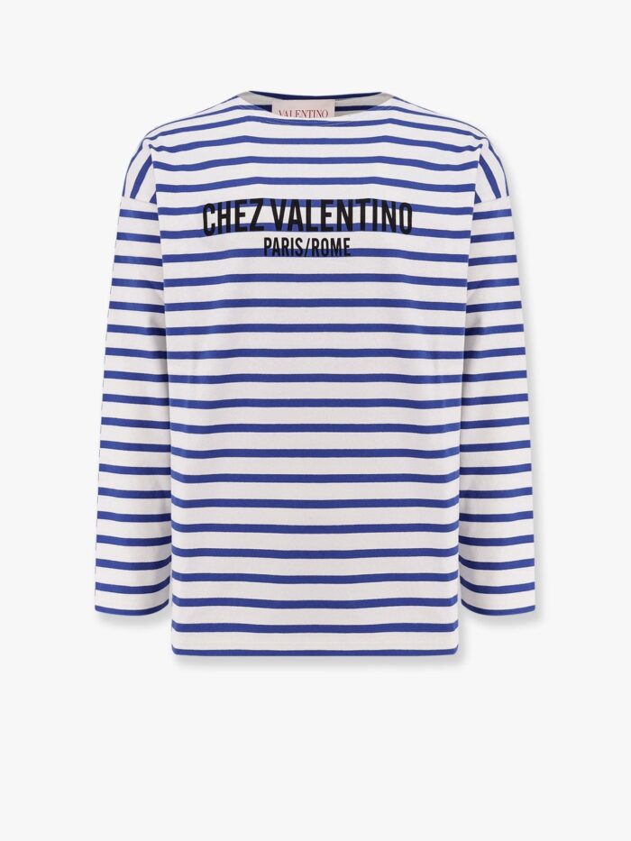 Valentino Garavani Striped Cotton T-shirt With Chez Valentino Paris/rome Print