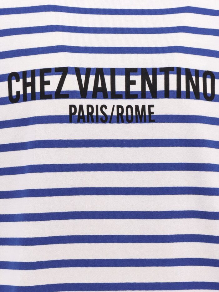Valentino Garavani Striped Cotton T-shirt With Chez Valentino Paris/rome Print