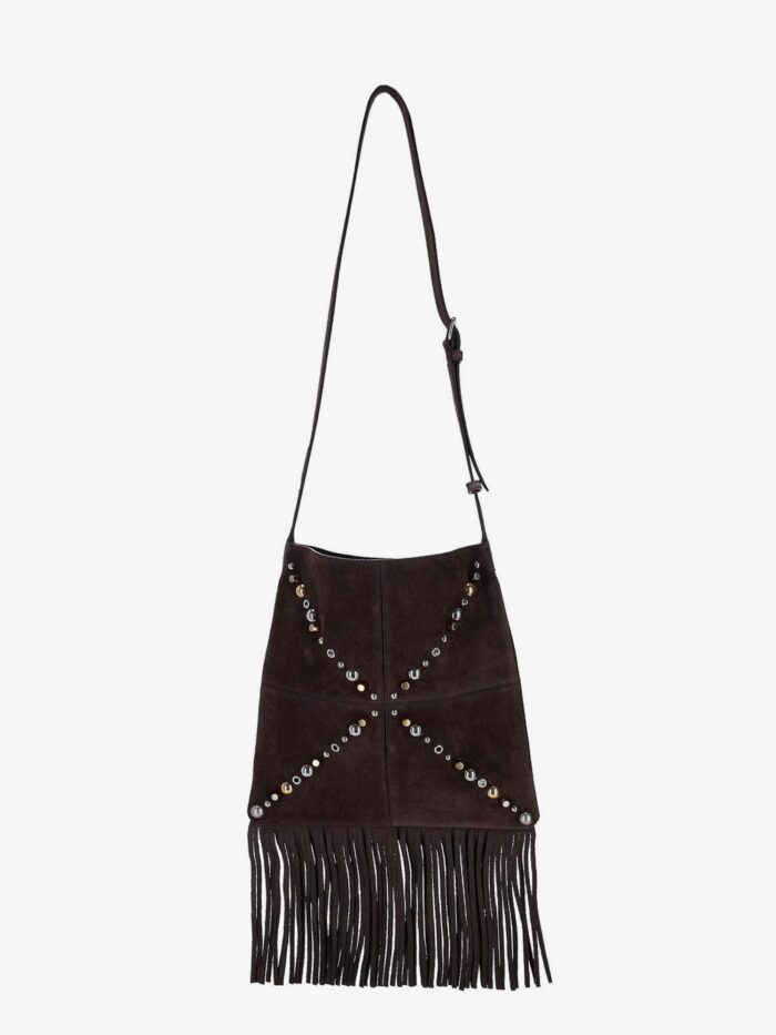 Valentino Garavani Suede Shoulder Bag With Fringes And Metal Details