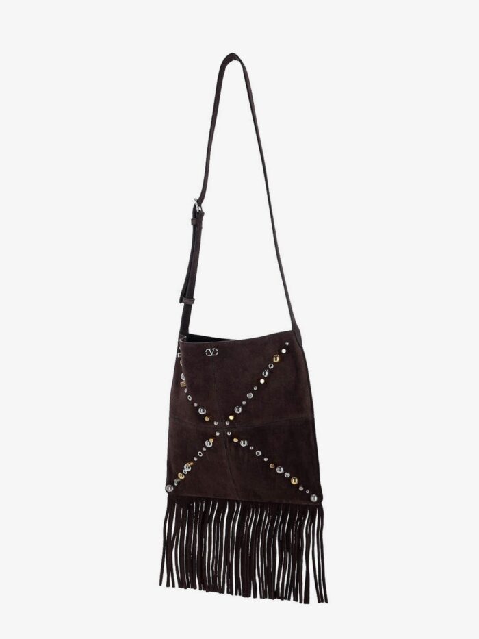 Valentino Garavani Suede Shoulder Bag With Fringes And Metal Details