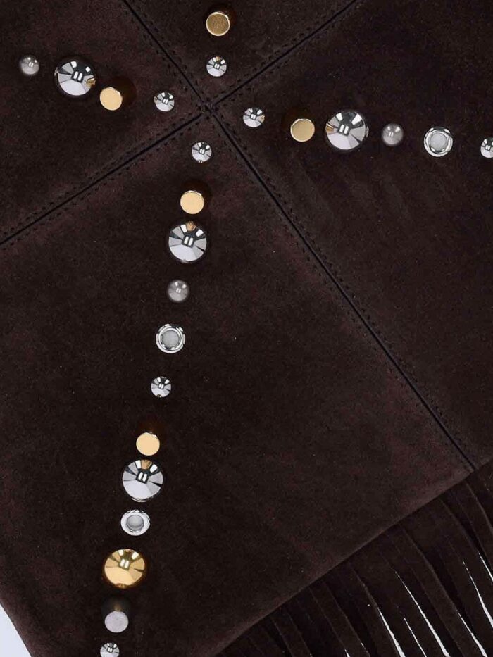 Valentino Garavani Suede Shoulder Bag With Fringes And Metal Details