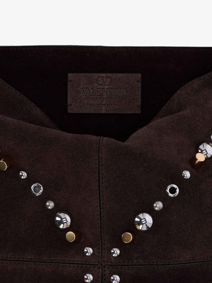 Valentino Garavani Suede Shoulder Bag With Fringes And Metal Details