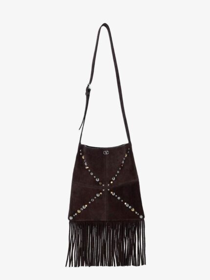 Valentino Garavani Suede Shoulder Bag With Fringes And Metal Details