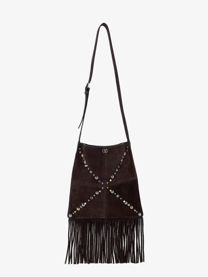 Valentino Garavani Suede Shoulder Bag With Fringes And Metal Details