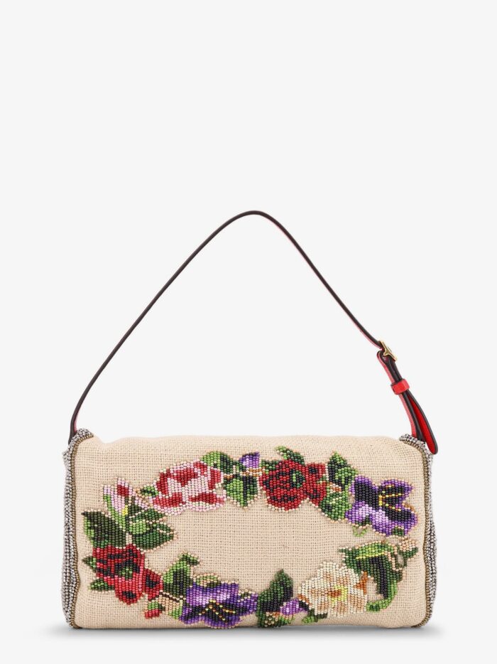 Valentino Garavani Vain Soft Beads Embroidered Linen Shoulder Bag