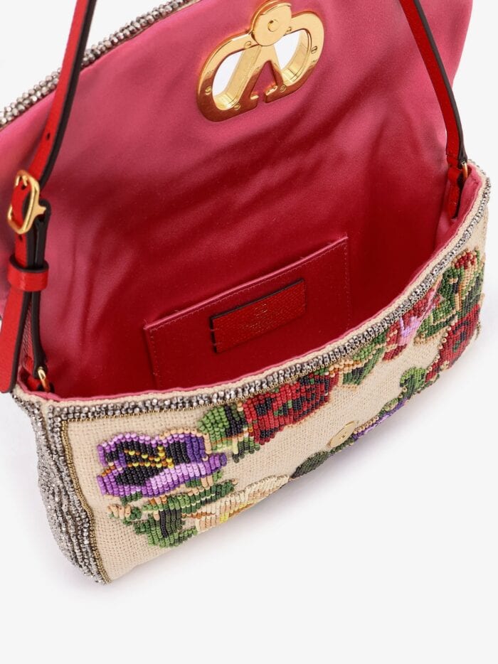 Valentino Garavani Vain Soft Beads Embroidered Linen Shoulder Bag