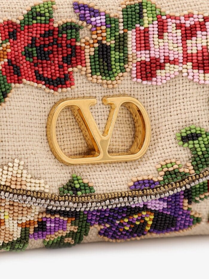 Valentino Garavani Vain Soft Beads Embroidered Linen Shoulder Bag