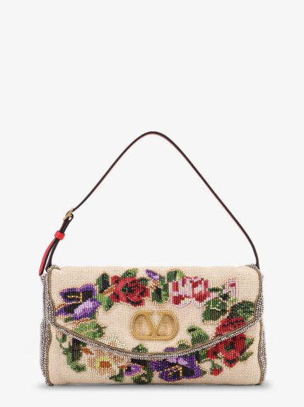 Valentino Garavani Vain Soft Beads Embroidered Linen Shoulder Bag