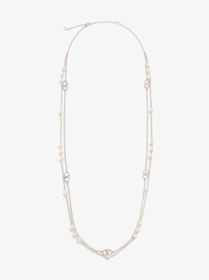 Valentino Garavani Vlogo Signature Metal And Pearls Necklace