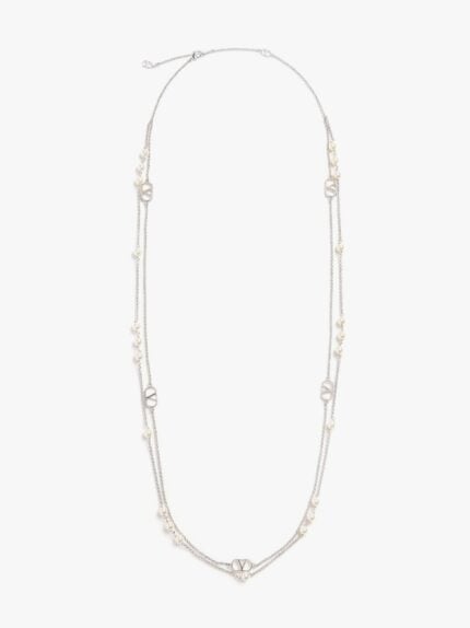 Valentino Garavani Vlogo Signature Metal And Pearls Necklace