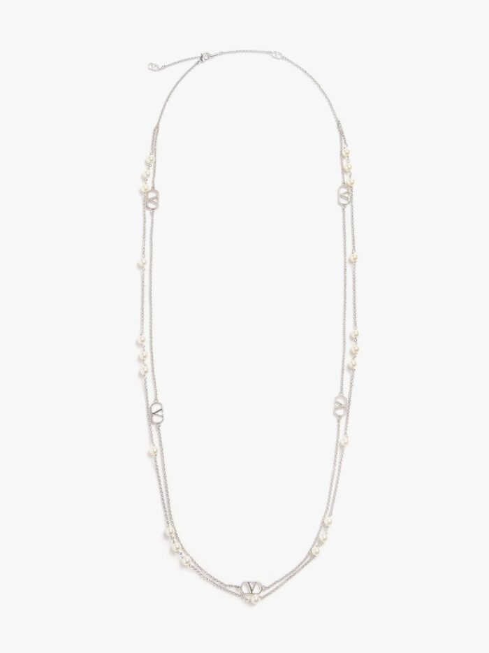 Valentino Garavani Vlogo Signature Metal And Pearls Necklace