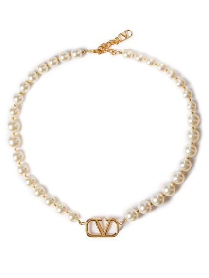 Valentino Garavani VLOGO SIGNATURE METAL AND SWAROVSKI® PEARLS NECKLACE