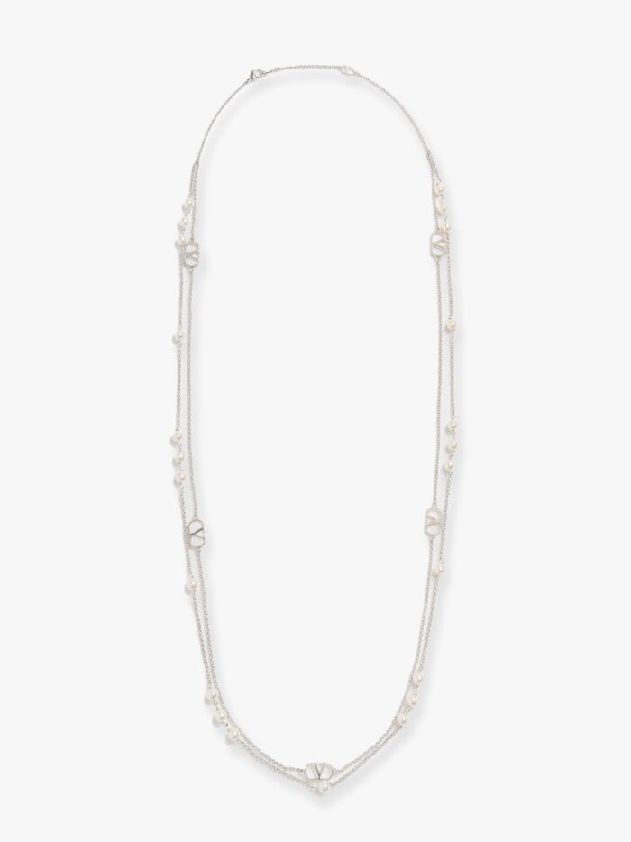 Valentino Garavani Vlogo Signature Metal Necklace With Pearls