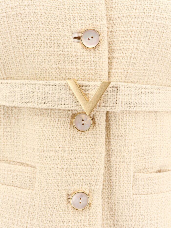 Valentino Garavani Wool Blazer With Leather Belt And V Gold Buckle