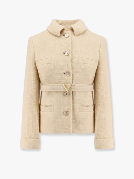 Valentino Garavani Wool Blazer With Leather Belt And V Gold Buckle