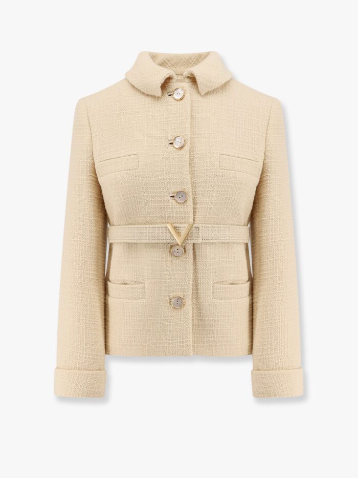Valentino Garavani Wool Blazer With Leather Belt And V Gold Buckle