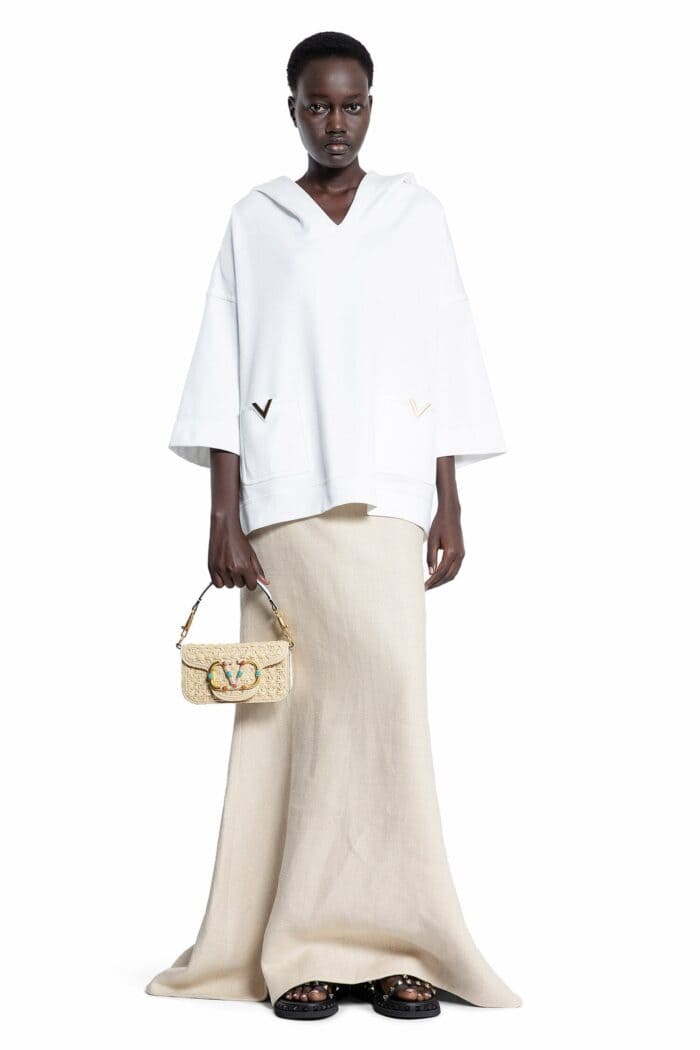 VALENTINO Linen Canvas Midi Skirt