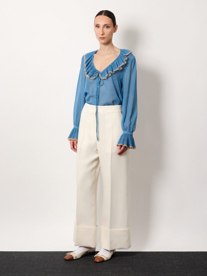 Valentino Polka-dots Silk Shirt With Lace Profile