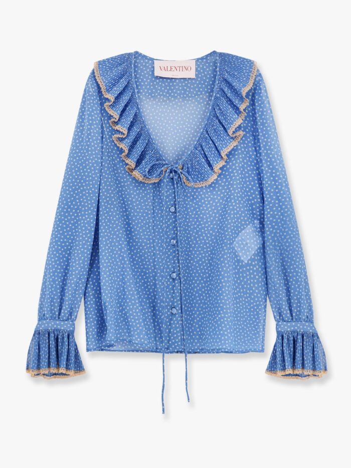 Valentino Polka-dots Silk Shirt With Lace Profile