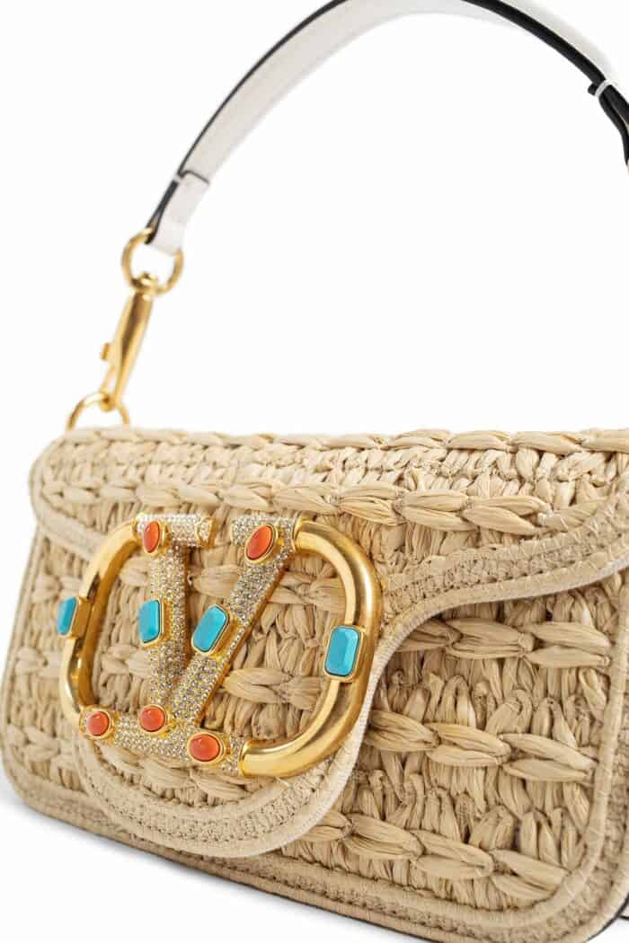 VALENTINO Small Loc Raffia And Jewel Shoulder Bag