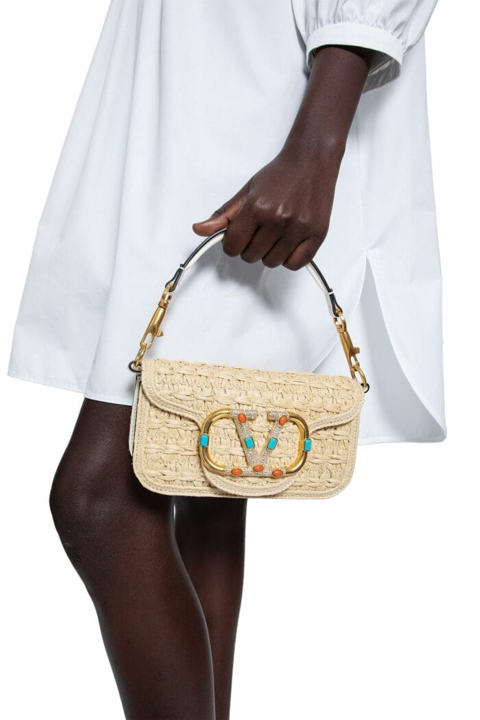 VALENTINO Small Loc Raffia And Jewel Shoulder Bag