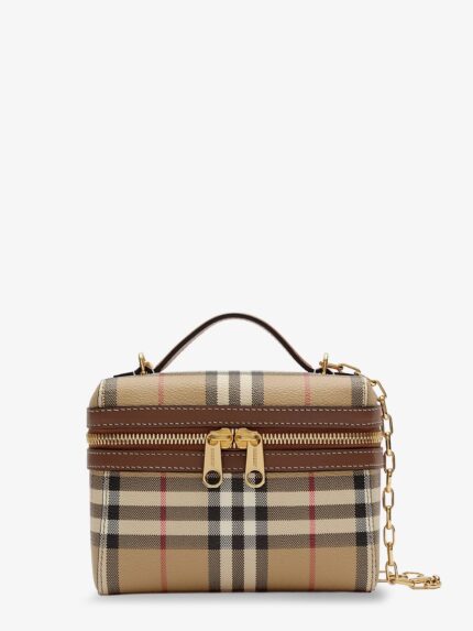 Burberry Vanity Mini Coated Canvas Handbag With Check Motif