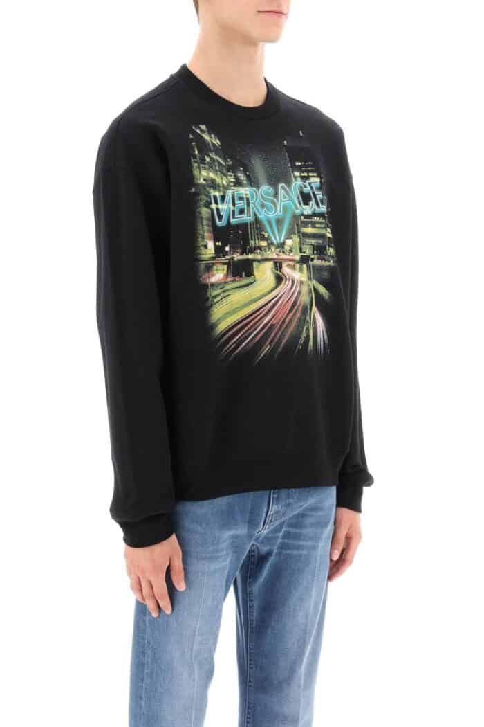 Versace Crew-neck Sweatshirt With City Lights Print