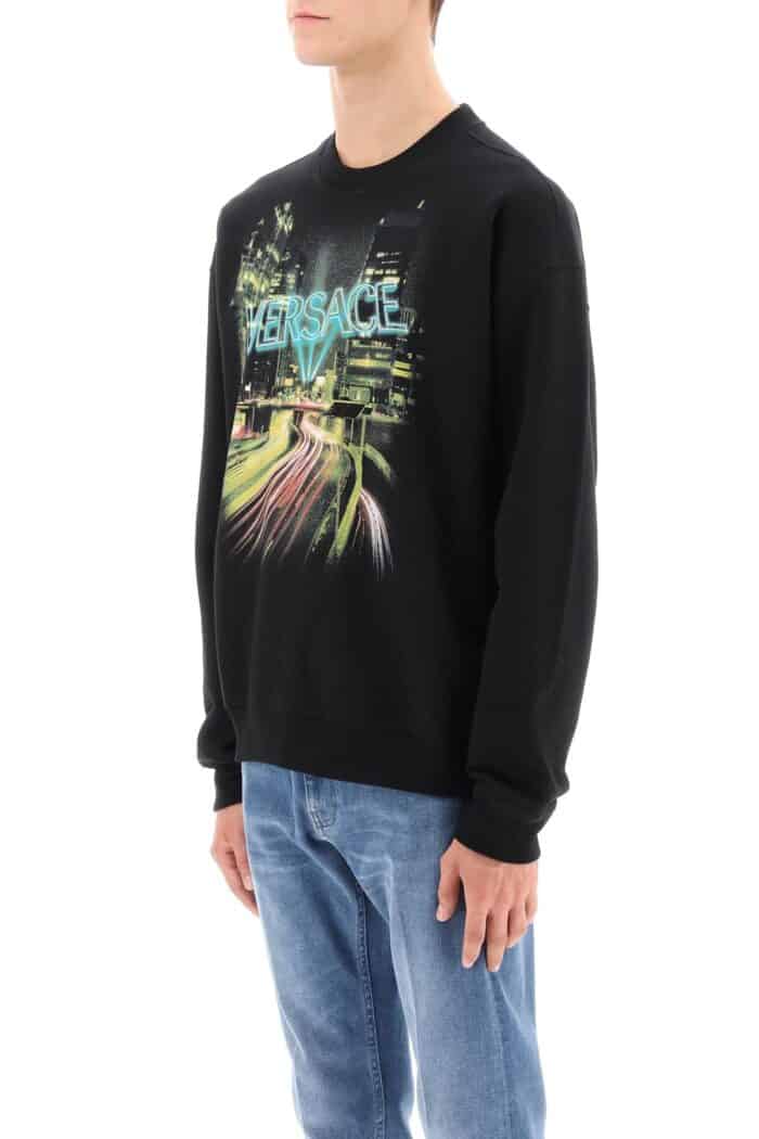 Versace Crew-neck Sweatshirt With City Lights Print