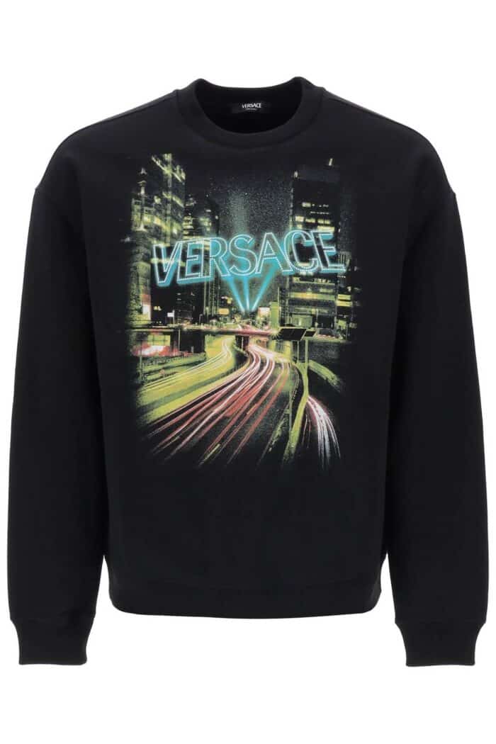 Versace Crew-neck Sweatshirt With City Lights Print