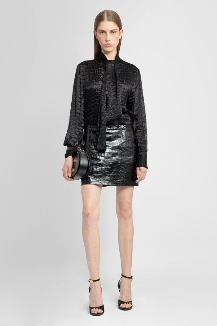 VERSACE Croc-effect Leather Mini Skirt