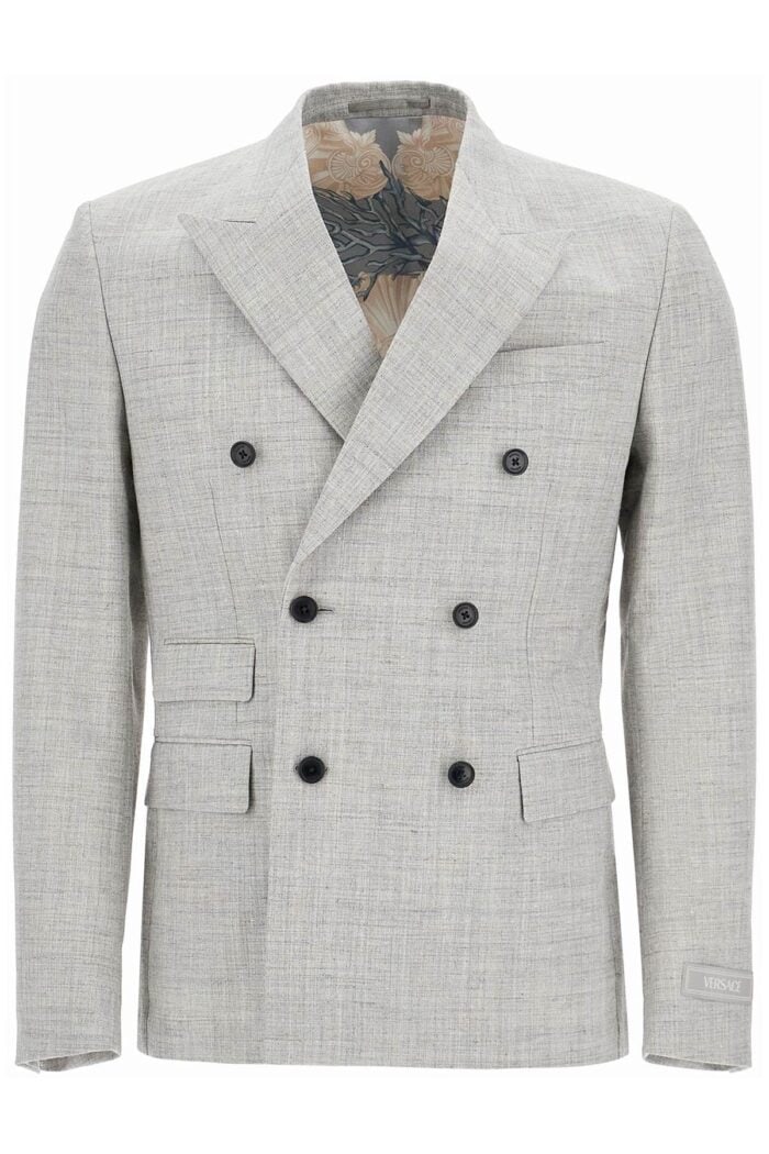 VERSACE Double-breasted Wool Blend Blazer