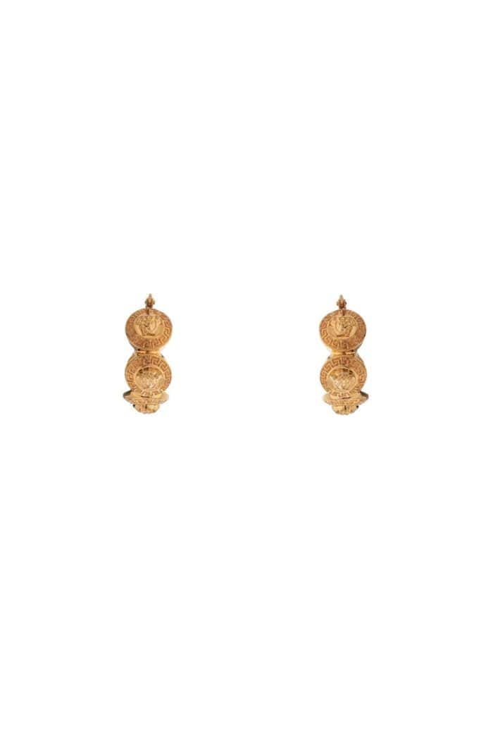 VERSACE Geometric Metal Hoop Earrings Tribute Gold