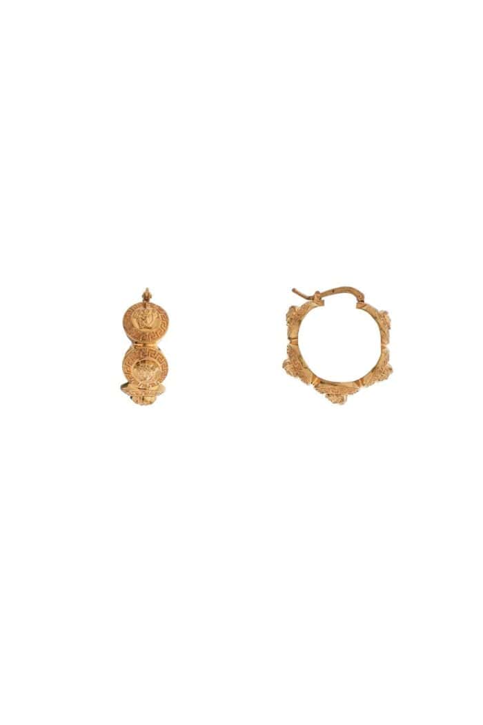 VERSACE Geometric Metal Hoop Earrings Tribute Gold