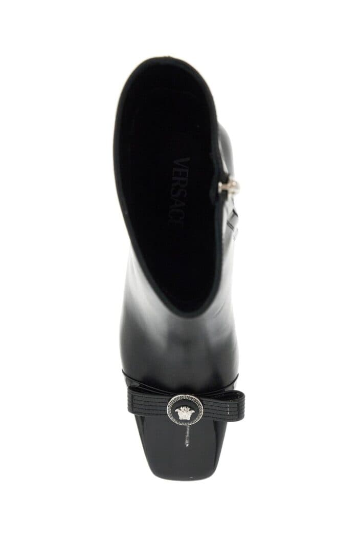 VERSACE Gianni Ribbon Leather Ankle Boots With