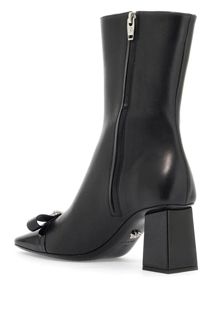 VERSACE Gianni Ribbon Leather Ankle Boots With