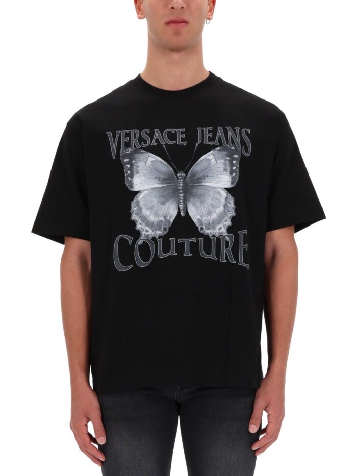 versace jeans couture butterfly logo t shirt Versace Jeans Couture BUTTERFLY LOGO T-SHIRT