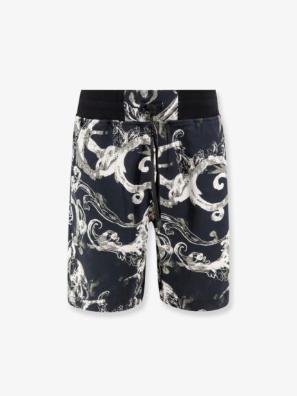 Versace Jeans Couture Cotton Bermuda Shorts With Watercolor Baroque Print