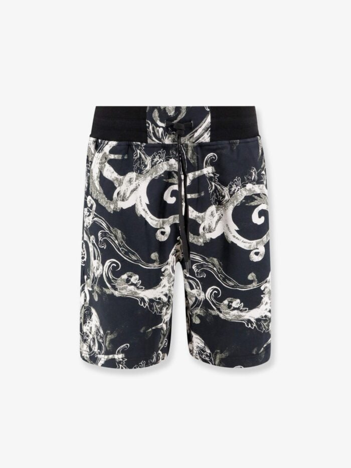 Versace Jeans Couture Cotton Bermuda Shorts With Watercolor Baroque Print