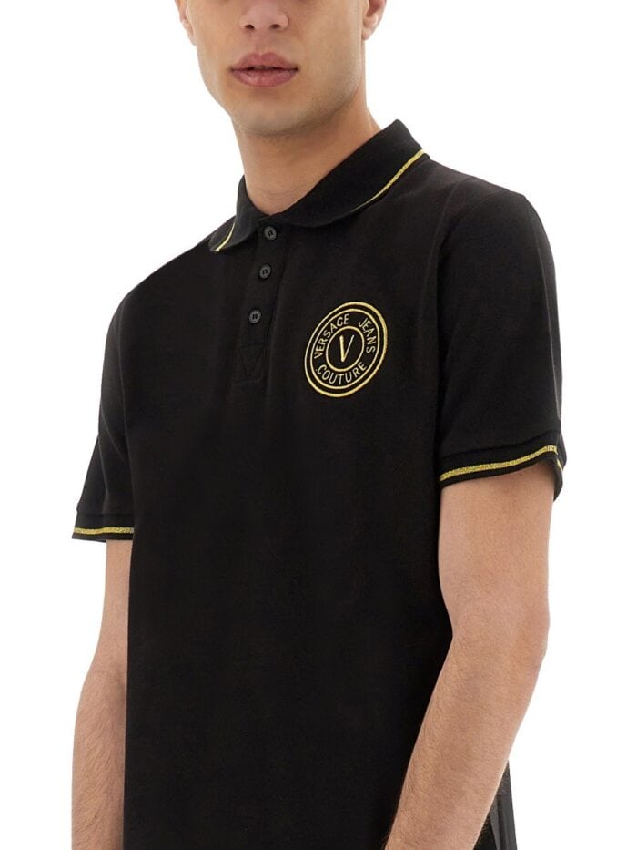Versace Jeans Couture COTTON POLO SHIRT WITH V-EMBLEM
