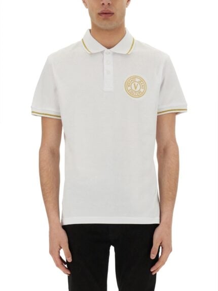 Versace Jeans Couture COTTON POLO SHIRT WITH V-EMBLEM