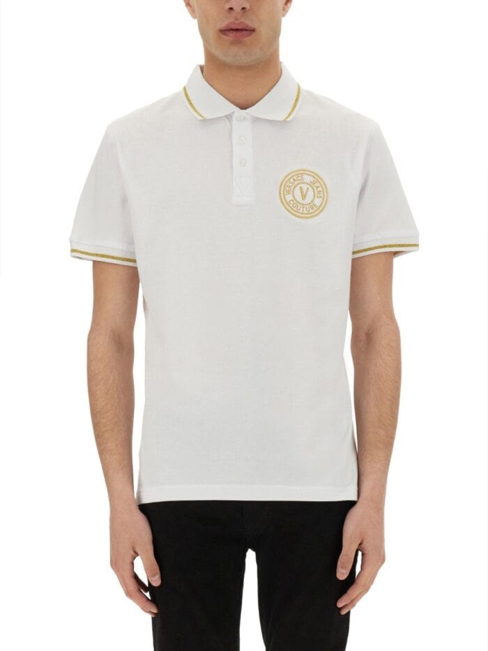 Versace Jeans Couture COTTON POLO SHIRT WITH V-EMBLEM