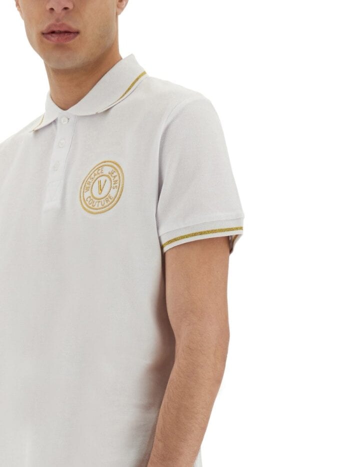 Versace Jeans Couture COTTON POLO SHIRT WITH V-EMBLEM