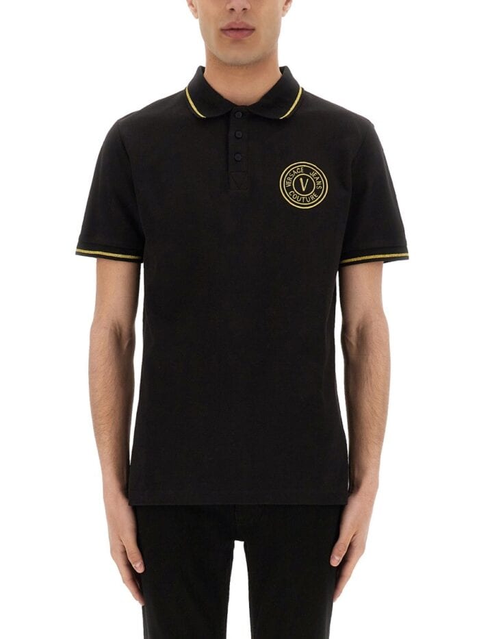Versace Jeans Couture COTTON POLO SHIRT WITH V-EMBLEM