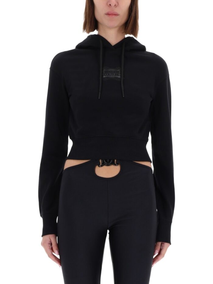 Versace Jeans Couture CROPPED SWEATSHIRT WITH "BAROQUE" LOGO PATCH