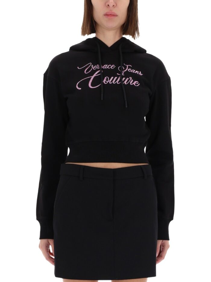 versace jeans couture cropped sweatshirt with logo Versace Jeans Couture CROPPED SWEATSHIRT WITH LOGO